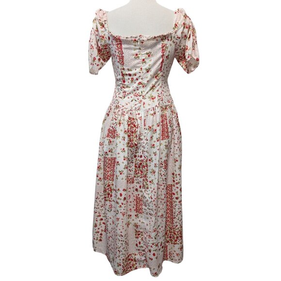 To My Lovers Womens Size L White Red Floral Cherries Puff Sleeve Dress Altered? - Picture 4 of 12